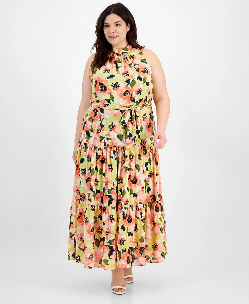 Anne Klein Plus Size Tiered Tie-Neck Maxi Dress