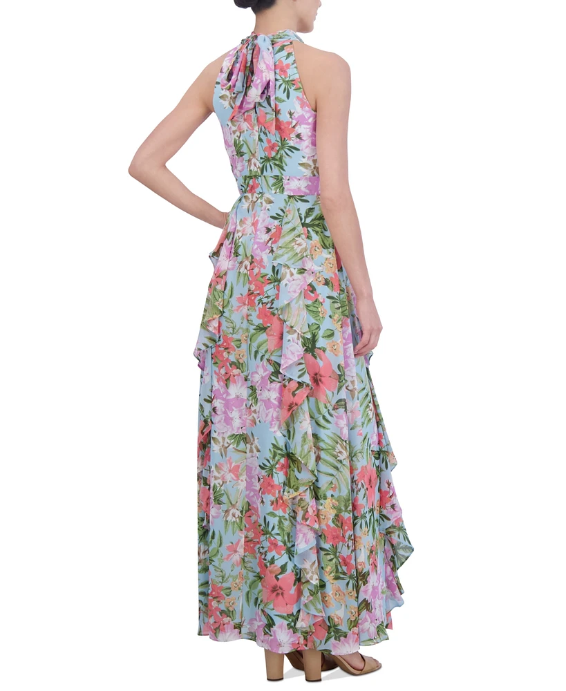 Eliza J Women's Floral-Print Ruffled Halter Maxi Dress