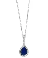 Effy Sapphire (1 ct. t.w.) & Diamond (1/8 ct. t.w.) 18" Pendant Necklace in 14k White Gold