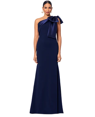 Betsy & Adam Women's Bow-Trimmed One-Shoulder Gown