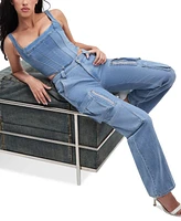 Guess Women's Kori High Rise Wide Leg Cotton Cargo Jeans