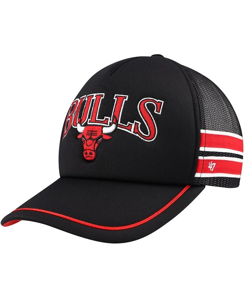 Men's '47 Brand Black Chicago Bulls Sidebrand Stripes Trucker Adjustable Hat