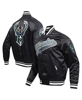 Men's Pro Standard Black Milwaukee Bucks Script Tail Full-Snap Satin Varsity Jacket