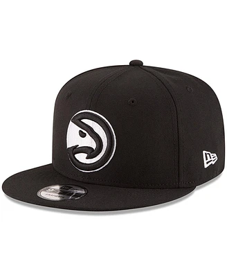 Men's New Era Black Atlanta Hawks Black and White Logo 9FIFTY Adjustable Snapback Hat