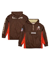 Men's Mitchell & Ness Brown Distressed Cleveland Browns Team Og 2.0 Anorak Vintage-Like Logo Quarter-Zip Windbreaker Jacket