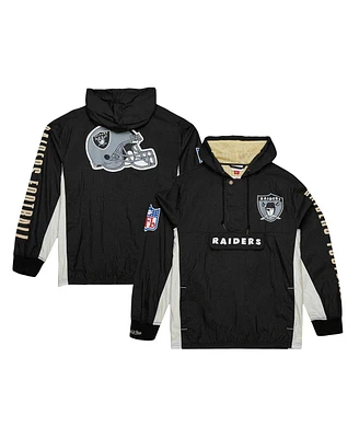 Men's Mitchell & Ness Black Distressed Las Vegas Raiders Team Og 2.0 Anorak Vintage-Like Logo Quarter-Zip Windbreaker Jacket