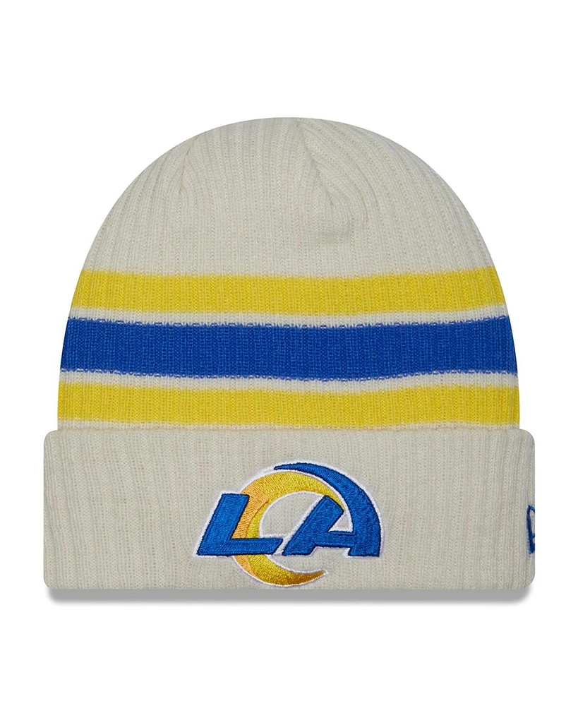 Men's New Era Cream Los Angeles Rams Team Stripe Cuffed Knit Hat