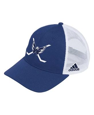 Men's adidas Navy, White Washington Capitals Cross Sticks Trucker Adjustable Hat