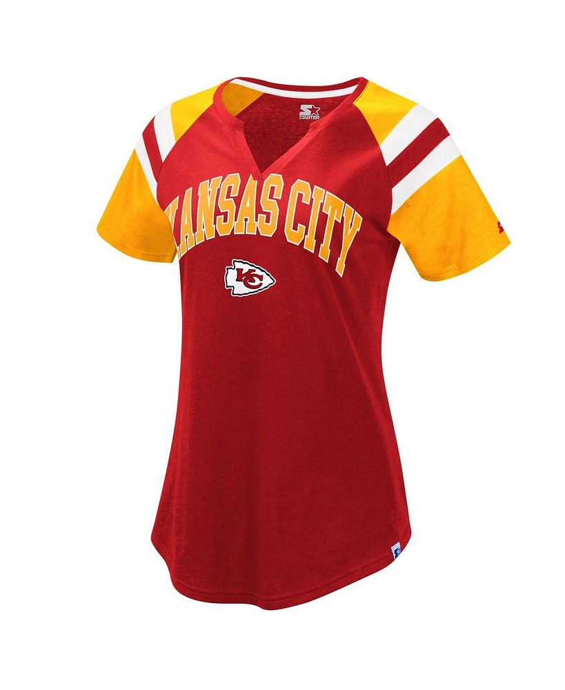 Women's Starter Red, Gold Kansas City Chiefs Game On Notch Neck Raglan T-shirt