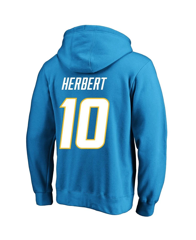 Men's Fanatics Justin Herbert Powder Blue Los Angeles Chargers Big and Tall Fleece Name Number Pullover Hoodie