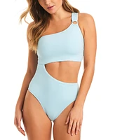 Jessica Simpson Women's Waist-Cutout Asymmetrical One-Piece Swimsuit