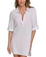 Dkny Women's Gauze Beach Tunic Cotton Cover-Up Dress