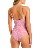 Jessica Simpson Women's Animal-Print Metallic-Threaded One-Piece Swimsuit