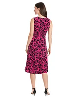 London Times Petite Floral-Print Jewel-Neck Midi Dress