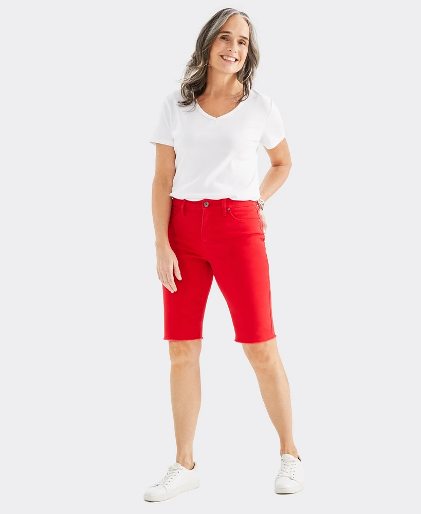 Style & Co Women's Mid-Rise Raw-Edge Bermuda Jean Shorts