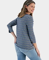 Style & Co Women's Pima Cotton Striped 3/4-Sleeve Top, Created for Macy's