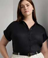 Lauren Ralph Plus Linen Dolman Sleeve Top