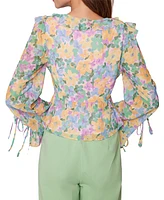 Lost + Wander Women's Florescence Floral Print Ruffled Top - Yellow