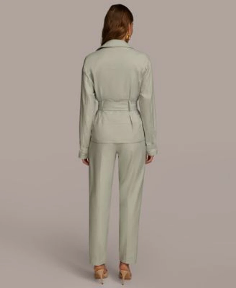 Donna Karan Womens Belted Cotton Jacket Pleat Front Pants