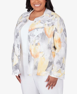 Alfred Dunner Plus Charleston Abstract Watercolor Jacket