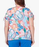 Alfred Dunner Plus Neptune Beach Whimsical Floral Top with Side Ties