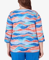 Alfred Dunner Plus Neptune Beach Crew Neck Wave Top