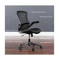 Emma+Oliver Mid-Back Mesh Swivel Ergonomic Task Office Chair With Flip-Up Arms
