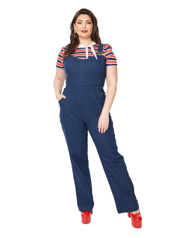 Unique Vintage Plus Size Wide Leg Overall Dungaree Pants