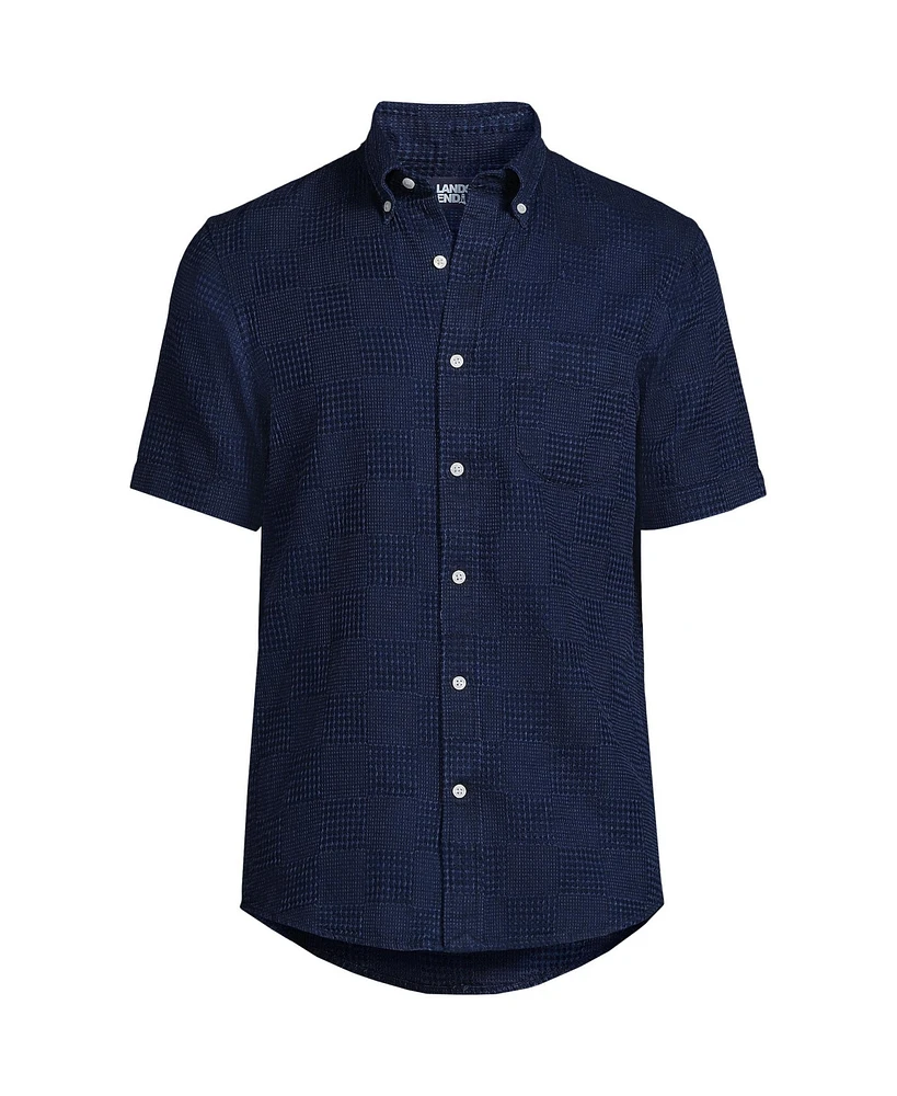 Lands' End Men's Short Sleeve Button Down Chambray Traditional Fit Shirt