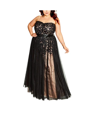 Plus Embroidered Tulle Maxi Dress