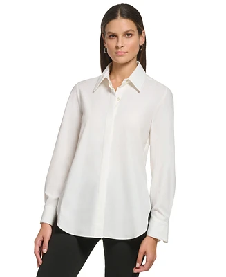 Dkny Women's Solid Covered-Placket Long-Sleeve Shirt