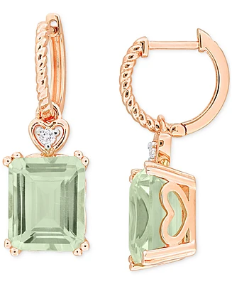 Green Quartz (6-3/8 ct. t.w.) & White Topaz (1/20 ct. t.w.) Heart Dangle Drop Earrings in Rose-Plated Sterling Silver