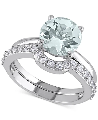 Aquamarine (1-5/8 ct. t.w.) & Lab-Grown White Sapphire (3/8 Bridal Set 10k Gold