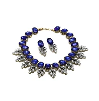 Sohi Women's Blue Stone Leaf Cluster Necklace And Earrings (Set Of 2)