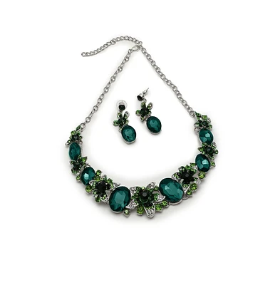 Sohi Women's Green Maxi Stone Necklace And Earrings (Set Of 2)