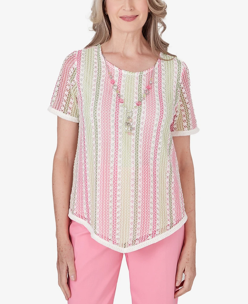 Alfred Dunner Petite Miami Beach Vertical Striped Necklace Top