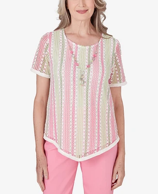 Alfred Dunner Petite Miami Beach Vertical Striped Necklace Top
