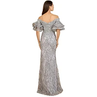 Lara Women's Off shoulder mermaid beaded gown with tiered sleeves