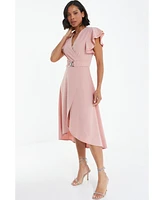 Quiz Women's Frill Sleeve Dip Hem Buckle Wrap Dress