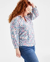 Style & Co Plus Size Printed Gathered V-Neck Top, Created for Macy's