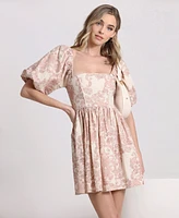 Avec Les Filles Women's Puff-Sleeve Square-Neck Babydoll Dress