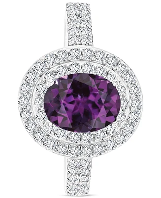 Amethyst (1-1/20 ct. t.w.) & Lab-Grown White Sapphire (3/4 Oval Halo Birthstone Ring Sterling Silver (Also Additional Birthstones)