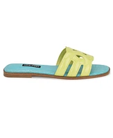 Nine West Women's Geena Round Toe Flat Slip-On Sandals - Neon Lemon Lime Patent