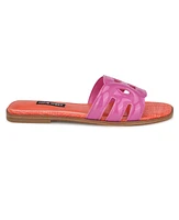 Nine West Women's Geena Round Toe Flat Slip-On Sandals - Neon Patent