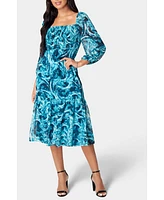 bebe Women's Printed Chiffon Midi Dress