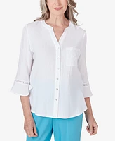 Alfred Dunner Women's Summer Breeze Button Down Gauze Top