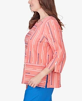 Alfred Dunner Women's Neptune Beach Geometric Blouse with Button Details