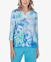 Alfred Dunner Women's Summer Breeze Floral Watercolor Top