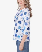 Alfred Dunner Petite Blue Bayou Women's Dotted Three Quarter Sleeve Top