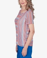 Alfred Dunner Petite Neptune Beach Textured Stripe Side Ruched Top